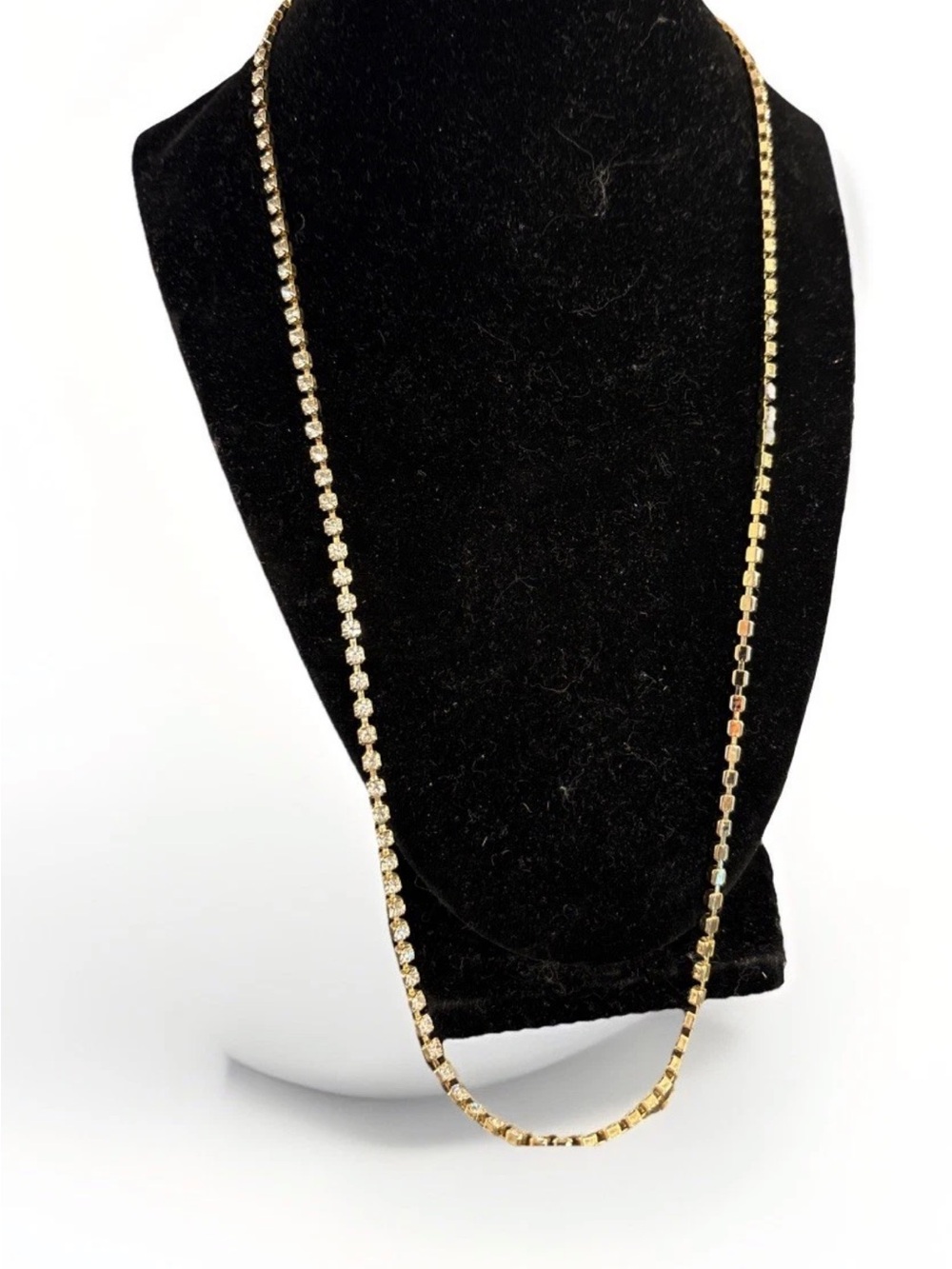 Classic Vintage Rhinestone Tennis Necklace-12” Gold Tone